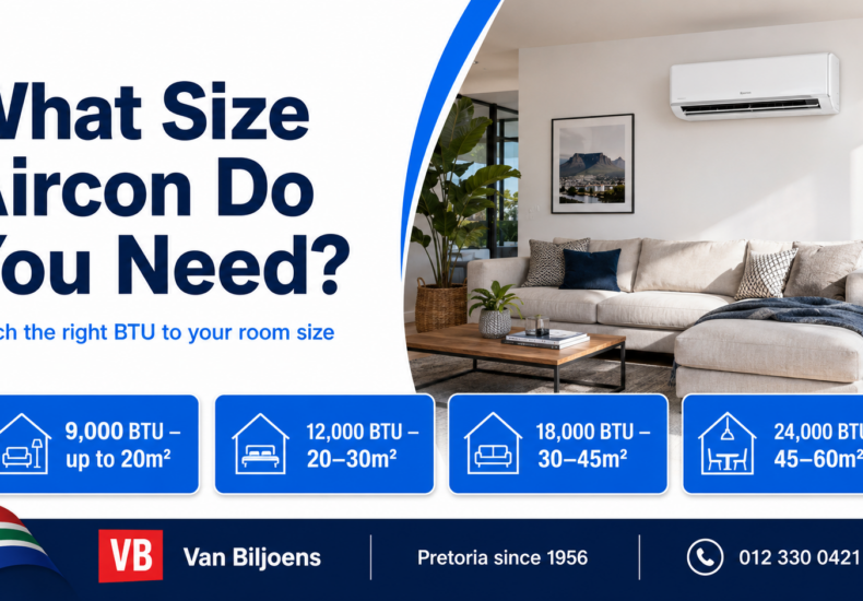 What size aircon do I need — BTU size guide by room size, Van Biljoens Pretoria