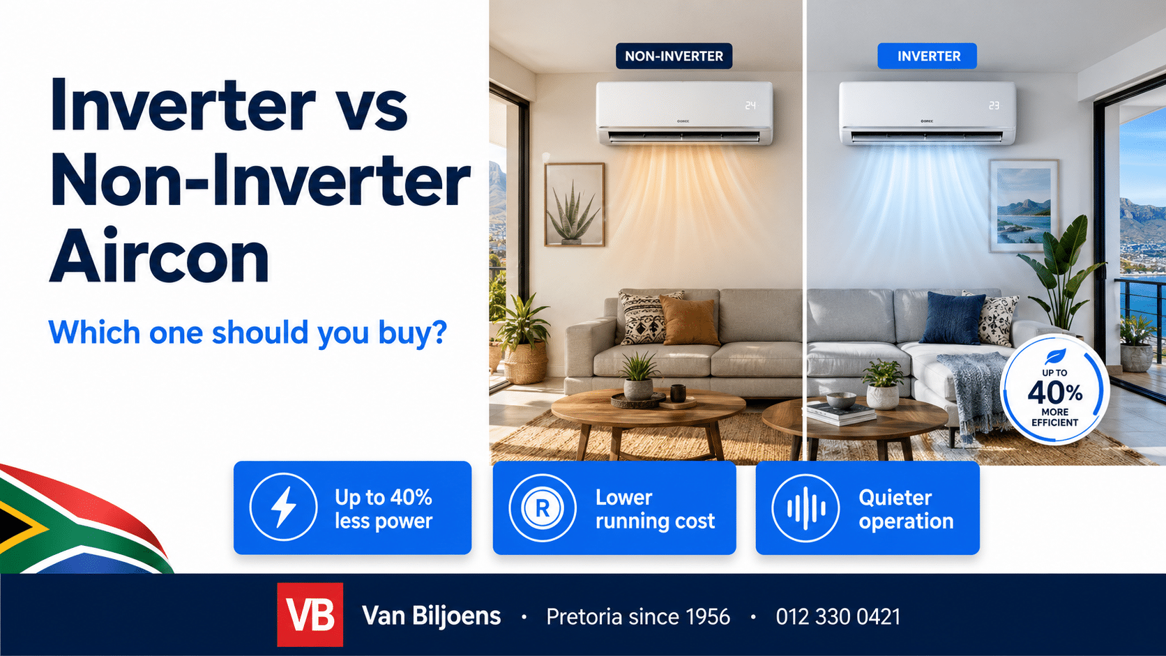Inverter vs non-inverter air conditioner comparison — Van Biljoens Pretoria